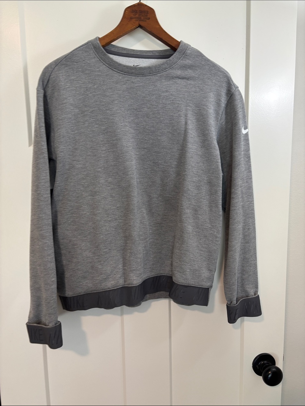 Nike Heather Gray Crew Sweatshirt with White Swoosh